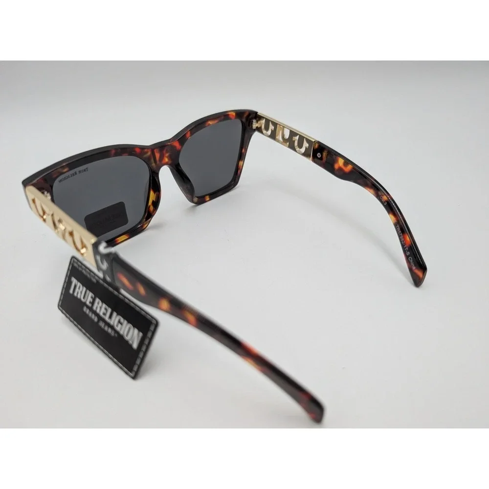 NWT Original TRUE RELIGION Square Sunglasses Classic Acetate Gold Logo